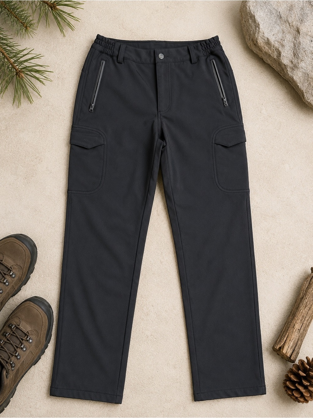 FREE SOLDIER Men’s Softshell Fleece Lined Cargo Hiking Pants Black Size 32